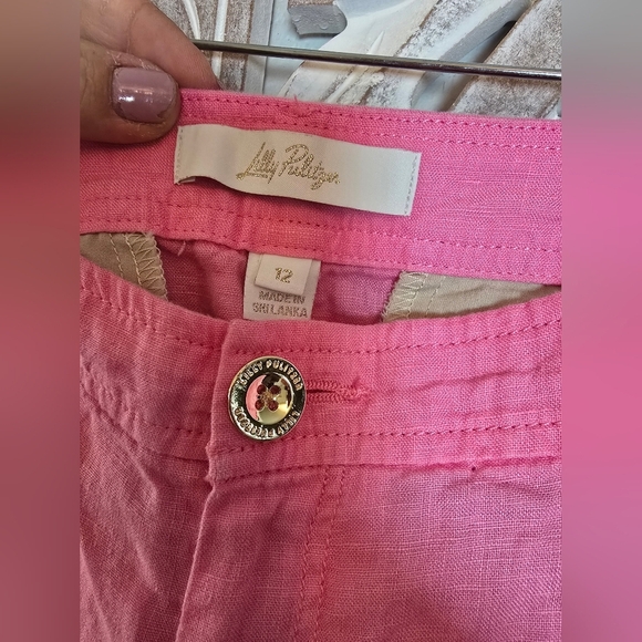Lilly Pulitzer Women’s Pink Aldora 100% Linen Short Size 12 - Picture 3 of 6